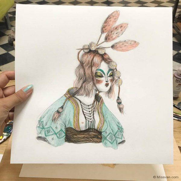 print with hand coloring
