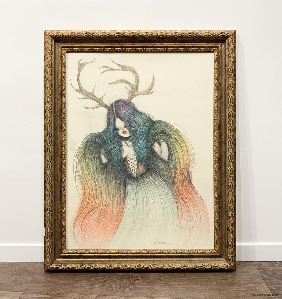 rainbowhair_drawing_miss-van_framed