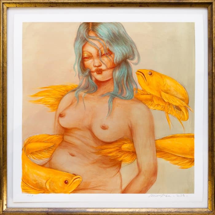 Painted "Nude With Golden Fishes" - Print - Miss Van 2023