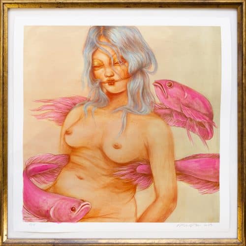 Painted "Nude With Golden Fishes" - Print - Miss Van 2023