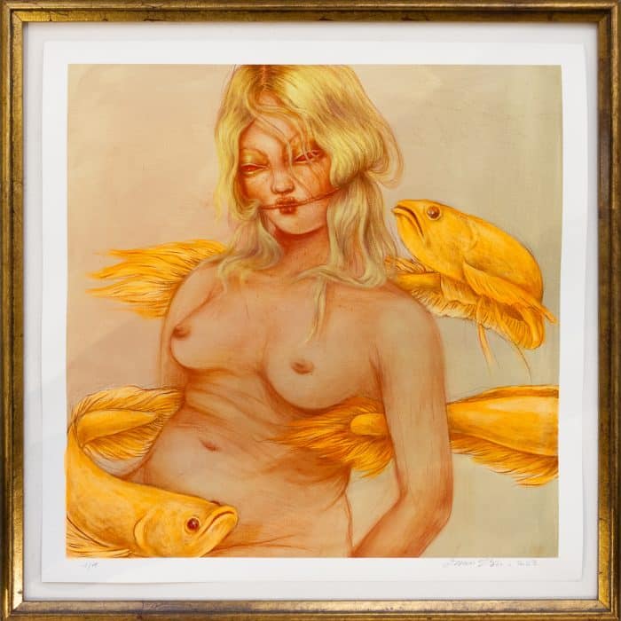 Painted "Nude With Golden Fishes" - Print - Miss Van 2023