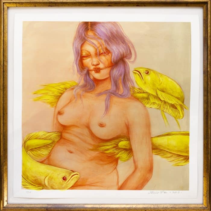 Painted "Nude With Golden Fishes" - Print - Miss Van 2023