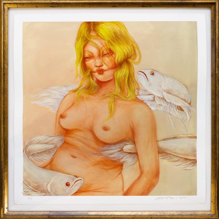 Painted "Nude With Golden Fishes" - Print - Miss Van 2023