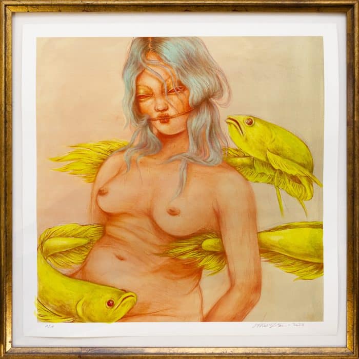 Painted "Nude With Golden Fishes" - Print - Miss Van 2023