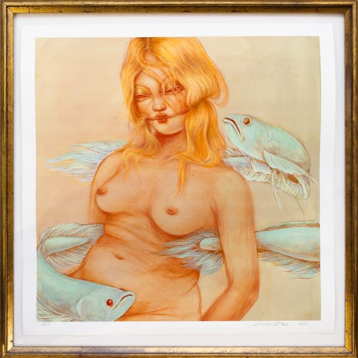 Painted "Nude With Golden Fishes" - Print - Miss Van 2023