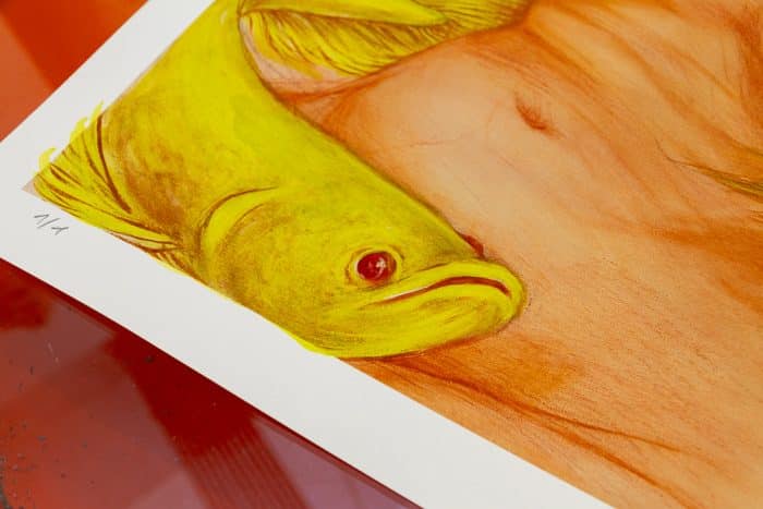 Painted "Nude With Golden Fishes" - Print - Miss Van 2023