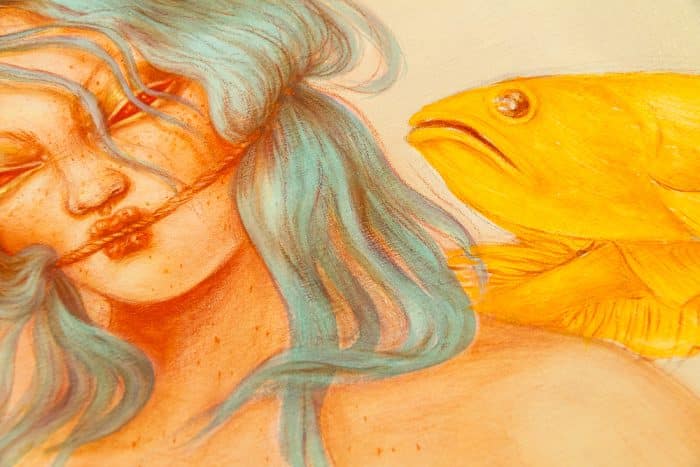 Painted "Nude With Golden Fishes" - Print - Miss Van 2023