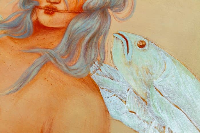 Painted "Nude With Golden Fishes" - Print - Miss Van 2023